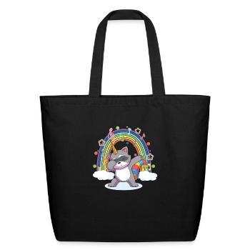 Rainbow Animal Lover Raccoonicorn Dabbing Uni - Eco-Friendly Cotton Tote - black - Front