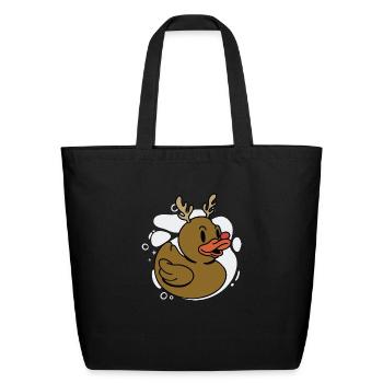 Cute Red Nosed Reindeer Rubber Ducky - Eco-Friendly Cotton Tote - black - Front