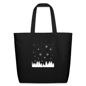 Snowflakes And Pine Trees - Eco-Friendly Cotton Tote - black - Front