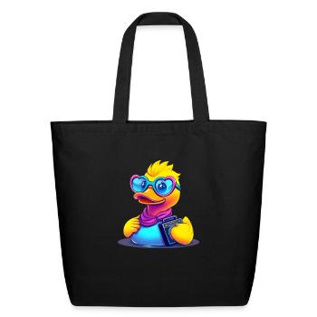 Happy Ducky in Heart Glasses - Eco-Friendly Cotton Tote - black - Front