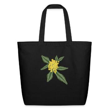Silver Wattle with its yellow flower pompoms - Eco-Friendly Cotton Tote - black - Front