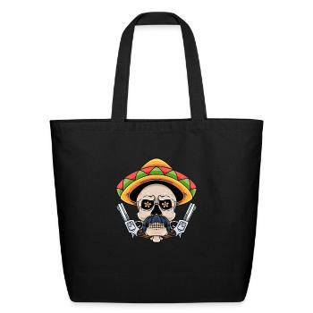Mexican Skull With Sombrero And Revolver - Eco-Friendly Cotton Tote - black - Front