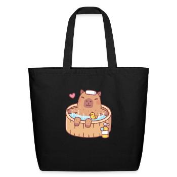 Cute Capybara And Ducky Relaxing In Hot Bath - Eco-Friendly Cotton Tote - black - Front