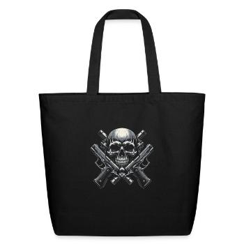 Ironclad Guardian: Crossed Pistols and Skull - Eco-Friendly Cotton Tote - black - Front