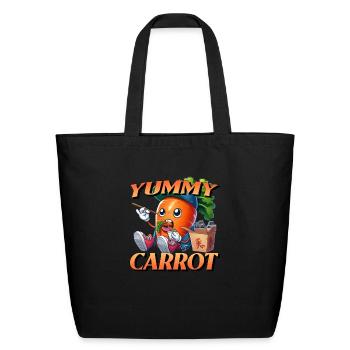 Yummy Cartoon Carrot Eating Chinese Food - Eco-Friendly Cotton Tote - black - Front