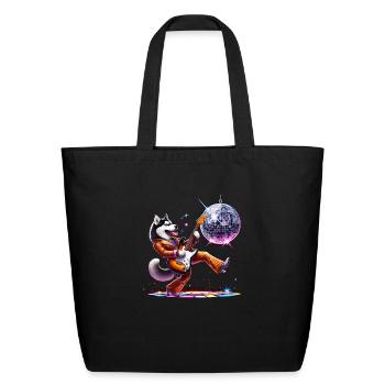 Disco Guitar Husky dog - Eco-Friendly Cotton Tote - black - Front