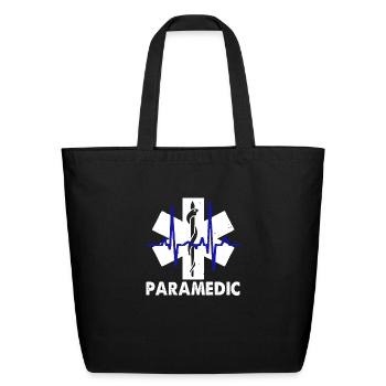 Paramedic Heartbeat Shirt - Eco-Friendly Cotton Tote - black - Front