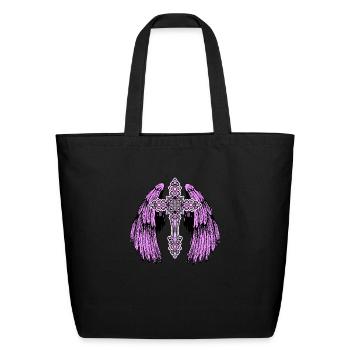 Religious Faith Cross Angel Wings - Eco-Friendly Cotton Tote - black - Front