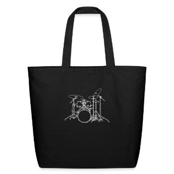 Vintage Drummer Drumming Drum Kit T Shirt - Eco-Friendly Cotton Tote - black - Front