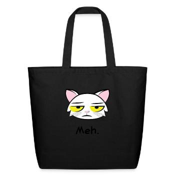 Funny Meh Cat Meme Sarcasm Gift - Eco-Friendly Cotton Tote - black - Front