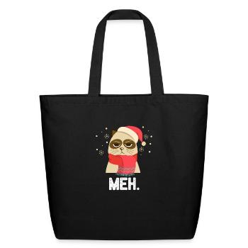 Nope Funny Meh Lazy Angry Cat Christmas - Eco-Friendly Cotton Tote - black - Front