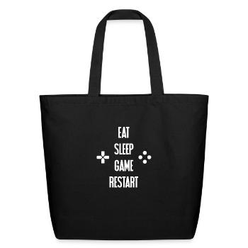 Eat Sleep Game Restart Video - Eco-Friendly Cotton Tote - black - Front