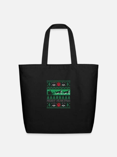 Christmas Siberian Husky Dog - Eco-Friendly Cotton Tote - black
