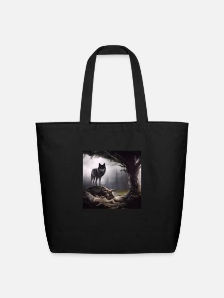 Wolf in the forest - Eco-Friendly Cotton Tote - black