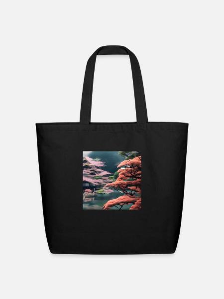 A natural Japanese garden - Eco-Friendly Cotton Tote - black