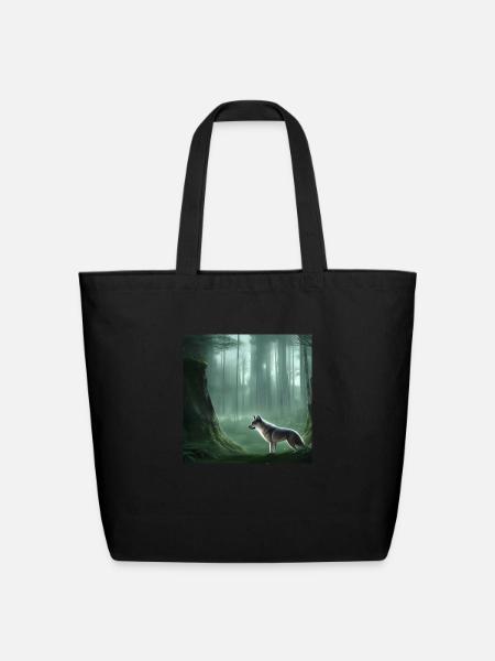 White wolf in the forest - Eco-Friendly Cotton Tote - black