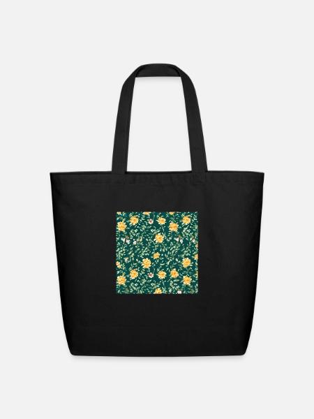 Yellow floral pattern - Eco-Friendly Cotton Tote - black