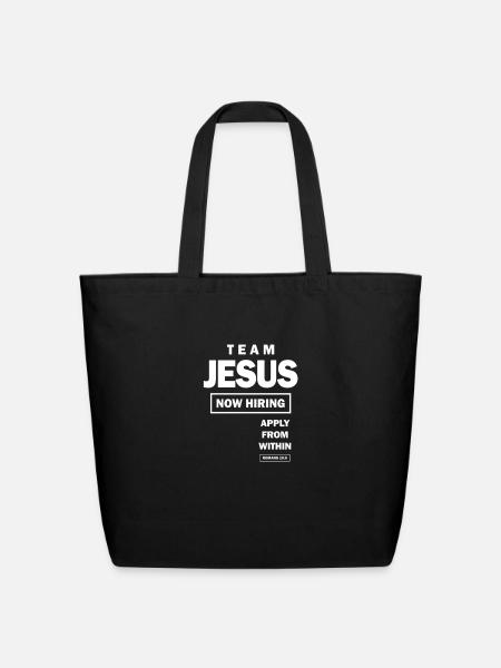 Team Jesus now hiring apply from within | Christia - Eco-Friendly Cotton Tote - black