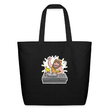 Cute Caveman Deejay Lets Rock Pun - Eco-Friendly Cotton Tote - black - Front