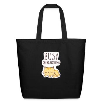 Cute Orange Tabby Cat Busy Doing Nothing - Eco-Friendly Cotton Tote - black - Front