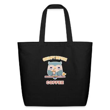 Grouchy Owl Grumpy Before Coffee - Eco-Friendly Cotton Tote - black - Front