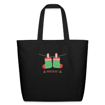 Cute Warm Wishes Christmas Socks - Eco-Friendly Cotton Tote - black - Front