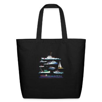 Boats and Ships Illustrations - Eco-Friendly Cotton Tote - black - Front