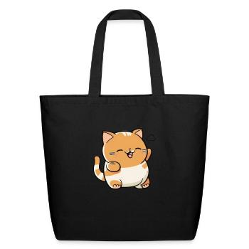 Orange Tabby Kawaii Smiling Cat - Eco-Friendly Cotton Tote - black - Front