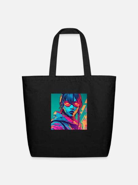 Sci Fi Cyborg Girl Hacker - Eco-Friendly Cotton Tote - black