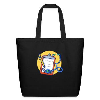 Clipboard Paper With Stethoscope And Pen - Eco-Friendly Cotton Tote - black - Front