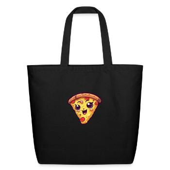 cute pizza slice - Eco-Friendly Cotton Tote - black - Front
