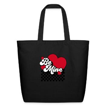 Valentine s Day Retro Heart Be Mine Checkerboard - Eco-Friendly Cotton Tote - black - Front