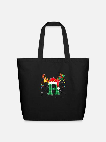 letter h initial name leopard plaid christmas paja - Eco-Friendly Cotton Tote - black