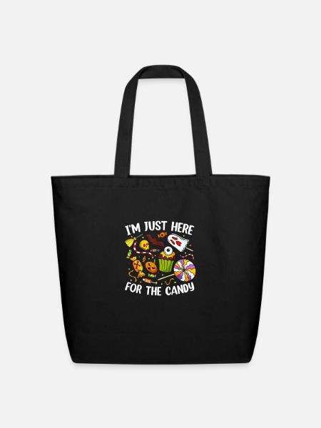 i'm just here for the candy cute halloween - Eco-Friendly Cotton Tote - black