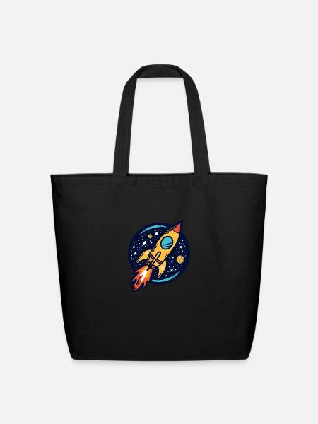 Rocket Traveling Through Space - Eco-Friendly Cotton Tote - black