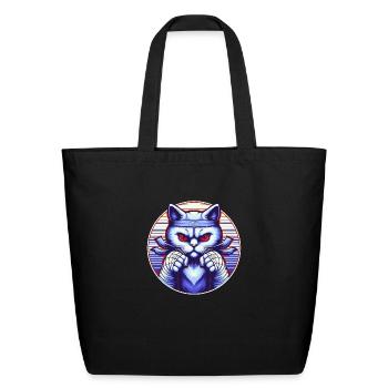 Aggressive blue cat with fiery red eyes - Eco-Friendly Cotton Tote - black - Front