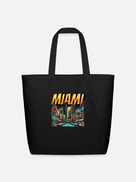 Miami Vibes: Tropical Paradise Tee - Eco-Friendly Cotton Tote - black