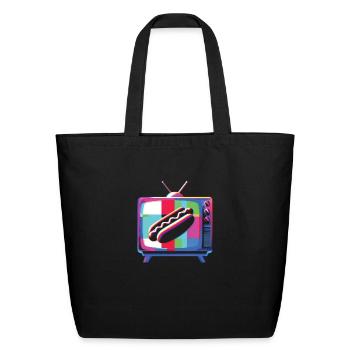 Hotdog Sandwich in TV Screen - Eco-Friendly Cotton Tote - black - Front