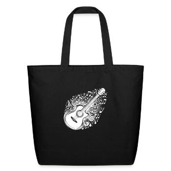 Guitar With Flying Music Sheet Music - Eco-Friendly Cotton Tote - black - Front