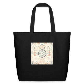 Futuristic Tech Pattern - Circuit Board Inspired - Eco-Friendly Cotton Tote - black - Front