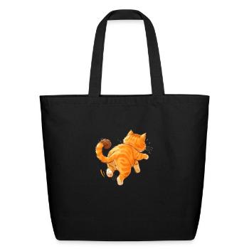 Cat Orange color Tabby Cat Leaping Away - Eco-Friendly Cotton Tote - black - Front