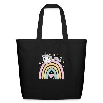 Magical Unicorn on a Rainbow - Eco-Friendly Cotton Tote - black - Front