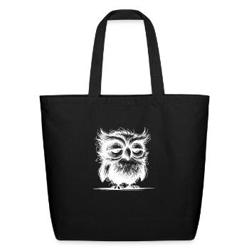 Morning Grouch Owl With Feathers And Style - Eco-Friendly Cotton Tote - black - Front