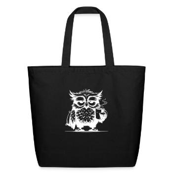 Sleepy Wisdom - Owl Edition With Cushion - Eco-Friendly Cotton Tote - black - Front