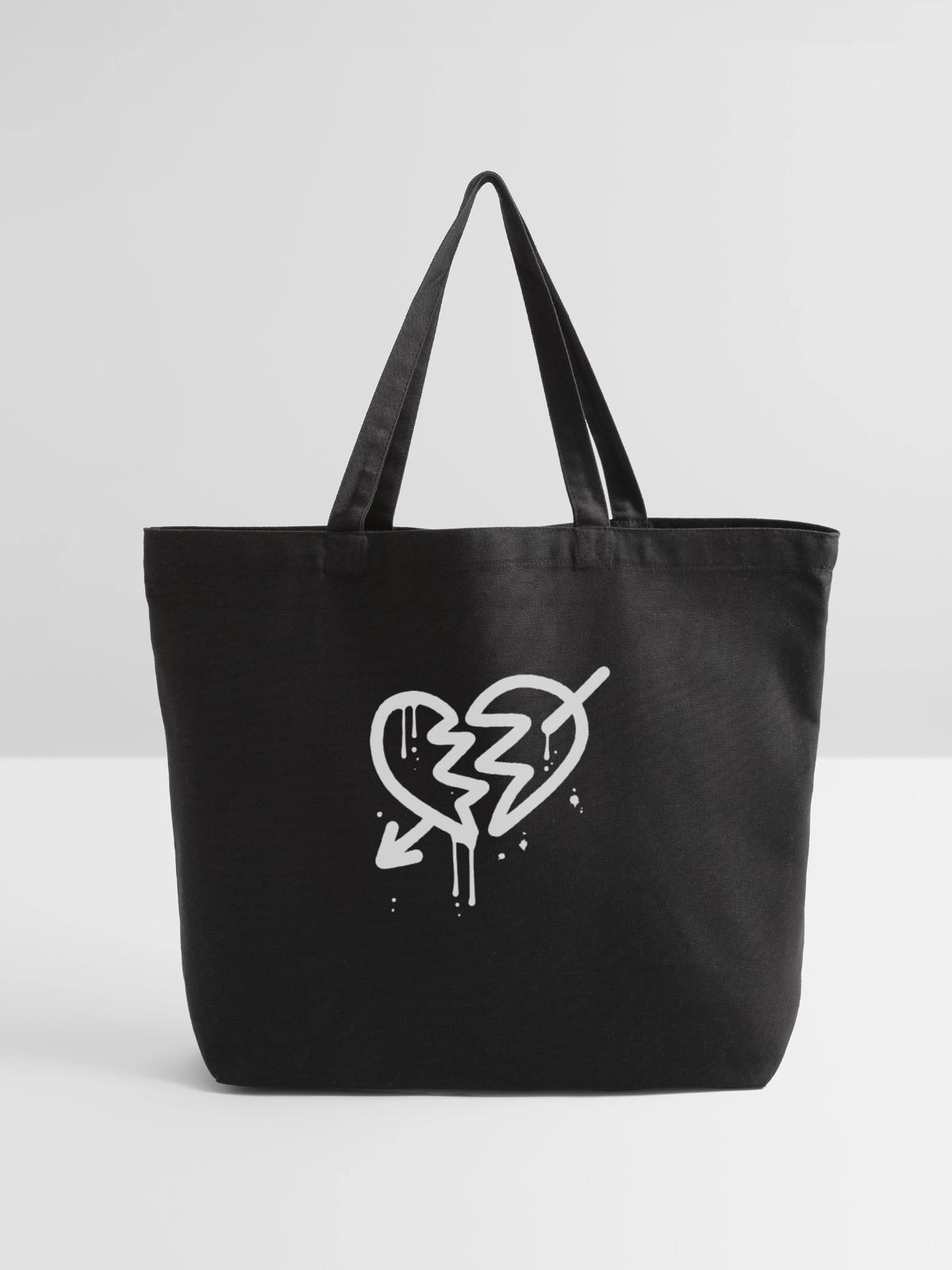 Broken Heart Arrow - Eco-Friendly Cotton Tote - black - Front