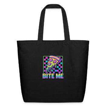 Bite Me – Y2K Glitch Pizza Neon Tee - Eco-Friendly Cotton Tote - black - Front