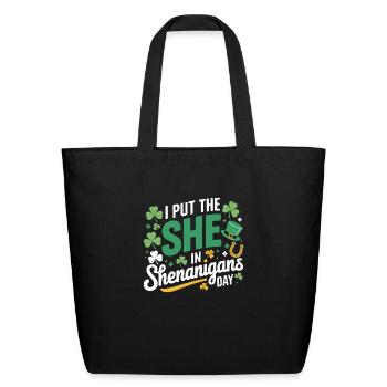 Irish Clover Shenanigans Lucky Charm Womens Comfy - Eco-Friendly Cotton Tote - black - Front