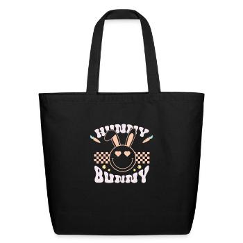 Hunny Bunny Smile Face Checkerboard Pattern - Eco-Friendly Cotton Tote - black - Front