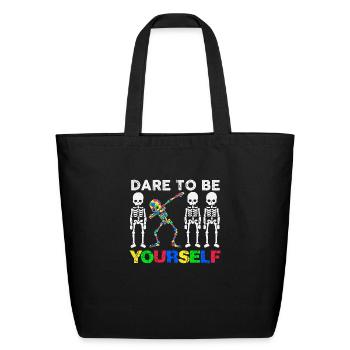 Autism Awareness Skeleton Cricut t- Shirt - Eco-Friendly Cotton Tote - black - Front