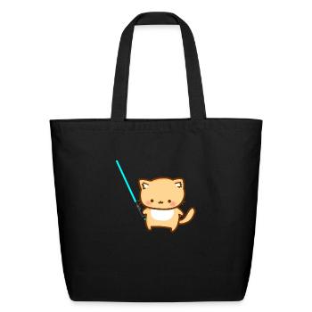 Cute cat with blue lightsaber - Eco-Friendly Cotton Tote - black - Front